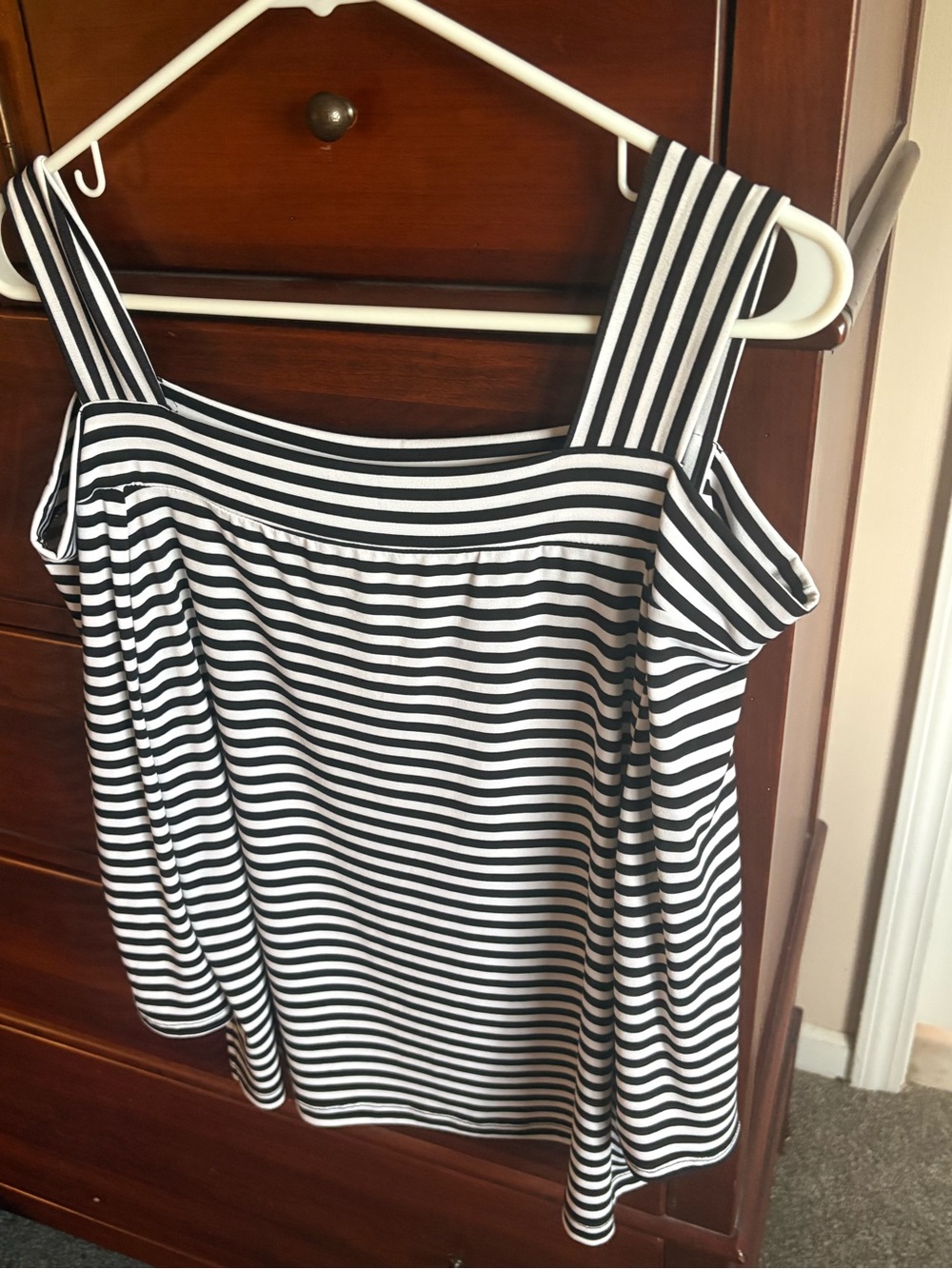 Chico's Black and White Striped Off Shoulder Top